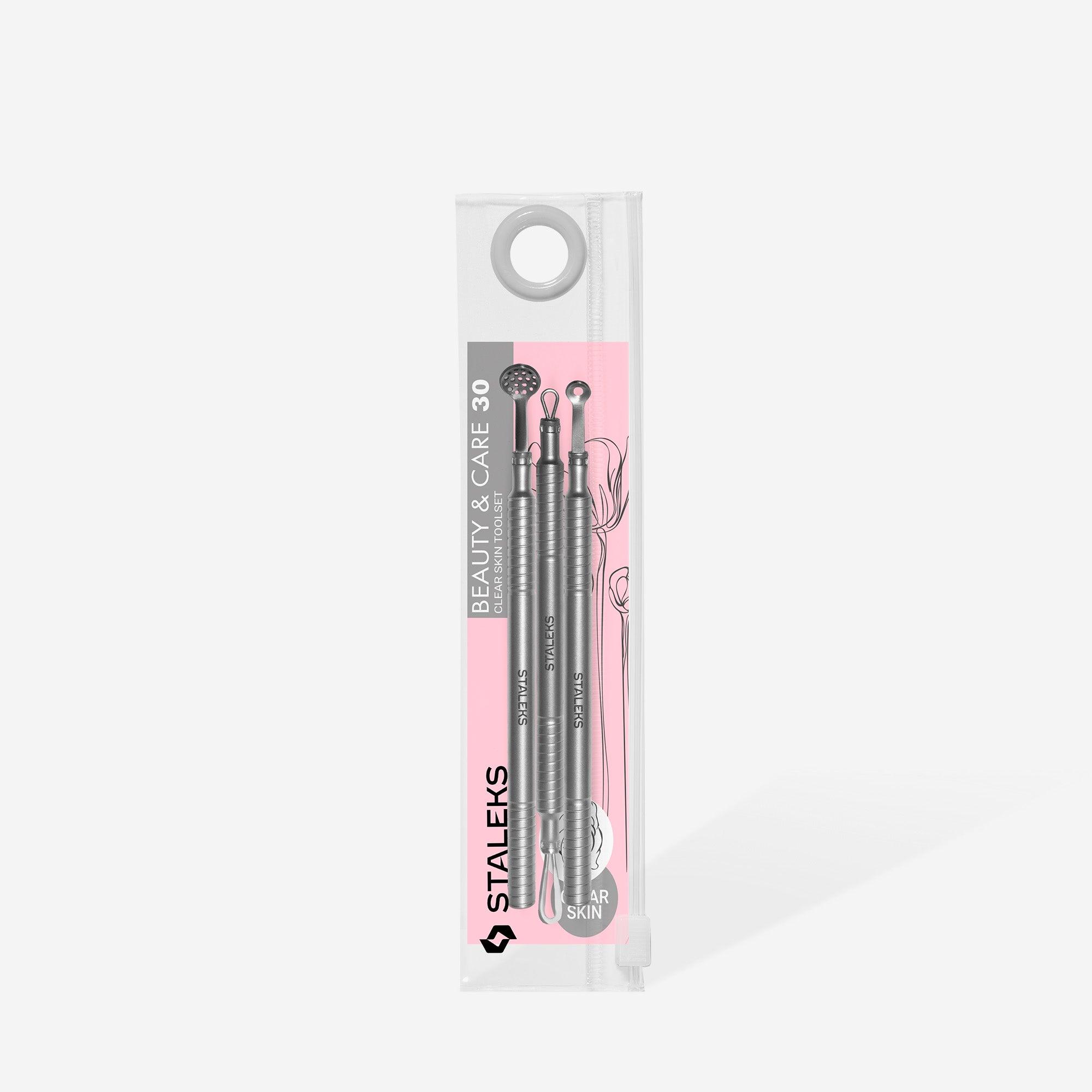 STALEKS BEAUTY & CARE 30 Cosmetology toolset "Clean Skin" (Uno spoon, round spoon with 19 holes and double-ended loop)