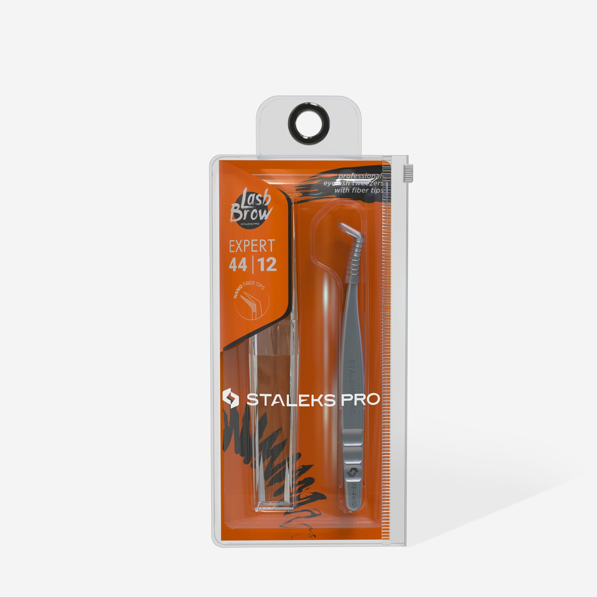 STALEKS EXPERT 44 TYPE 12 Professional lash tweezers with fiber tips, L-shaped, 65'