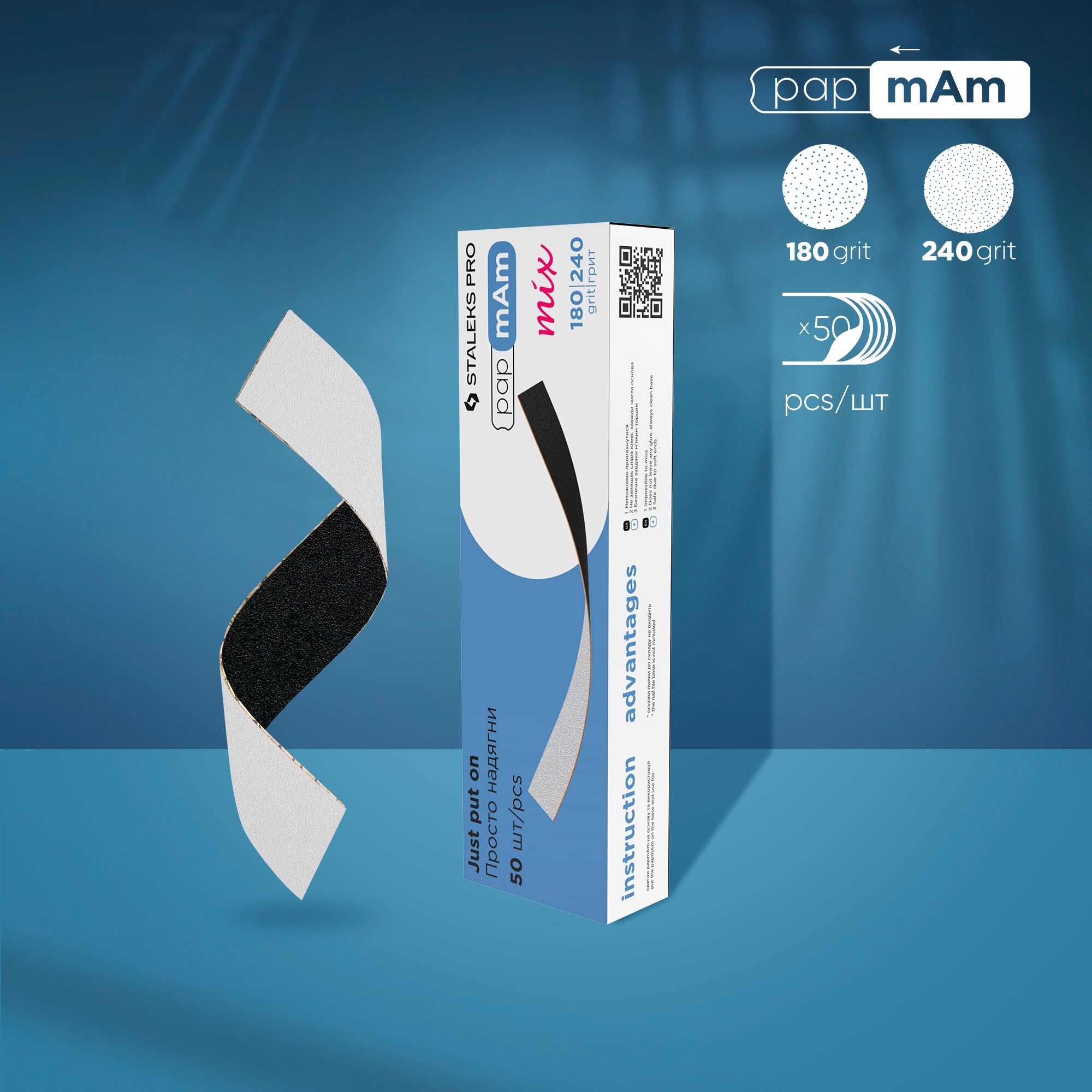 STALEKS EXPERT 22  papmAm mix Double-sided nail files for straight base, 180/240 grit (50 pcs)