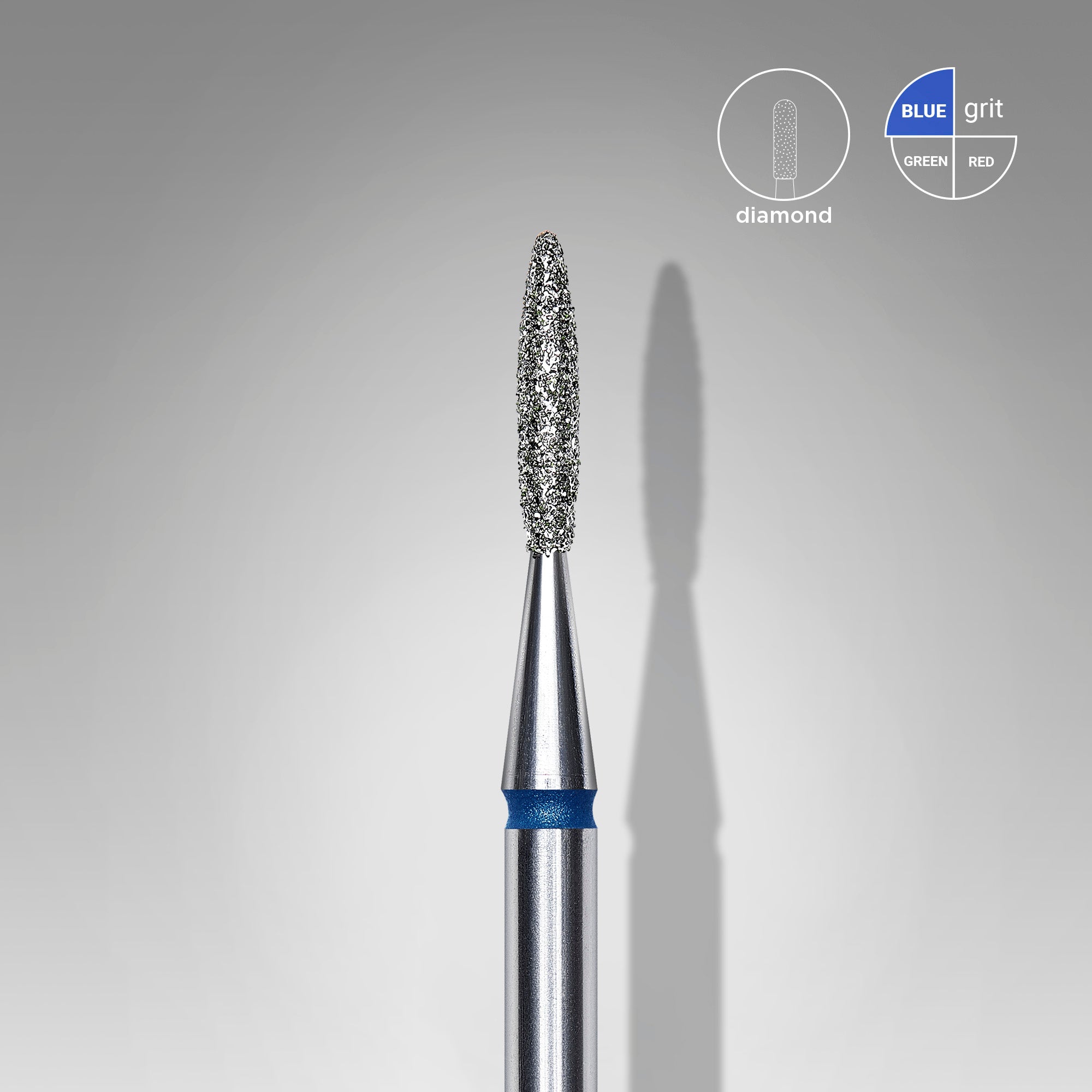 STALEKS EXPERT Diamond nail drill bit pointed flame blue, head diameter 1,6 mm, working part 8 mm