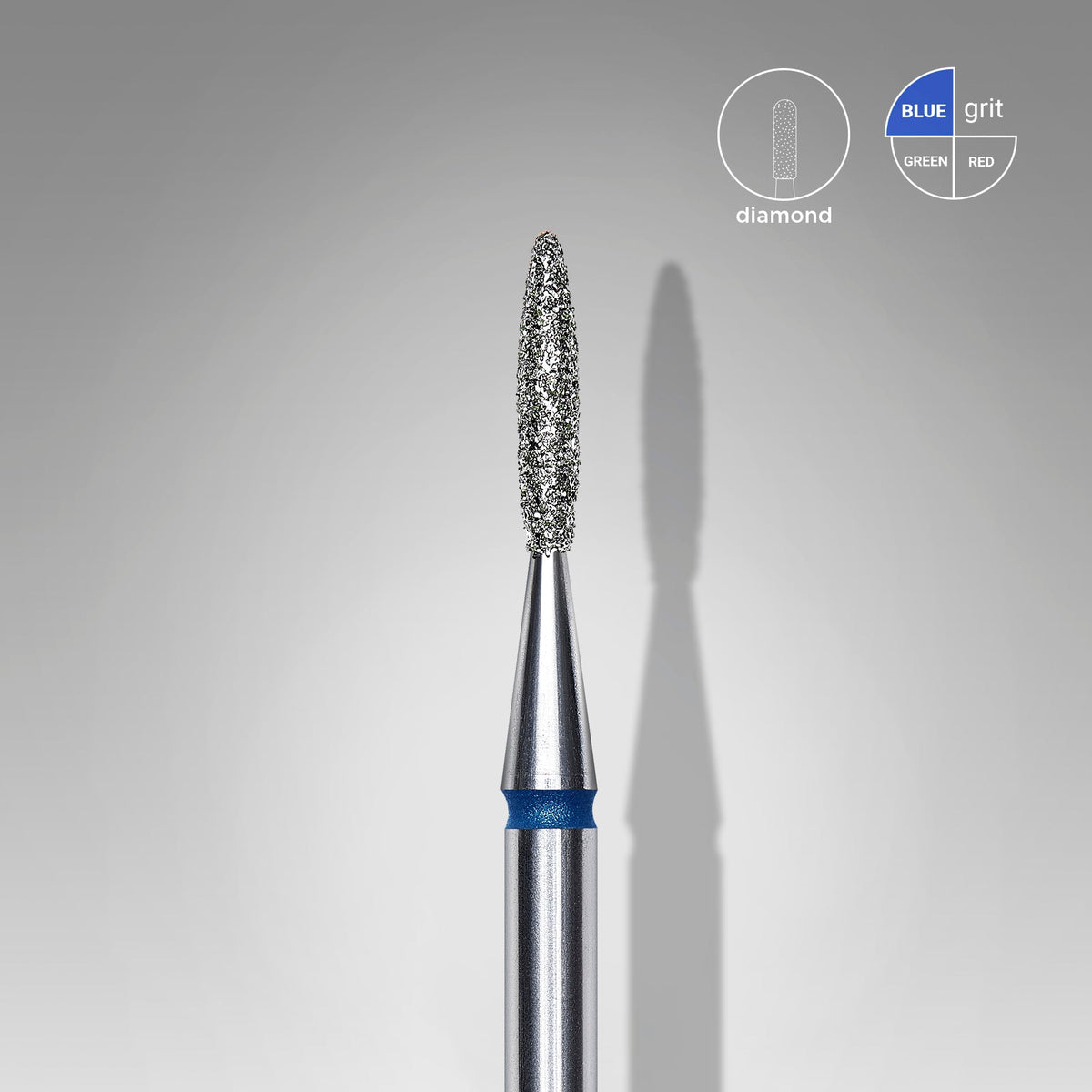 STALEKS EXPERT Diamond nail drill bit pointed flame blue, head diameter 1,6 mm, working part 8 mm
