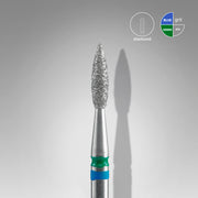 STALEKS EXPERT Diamond nail drill bit DUO pointed flame blue-green, head diameter 2,1 mm, working part 8 mm
