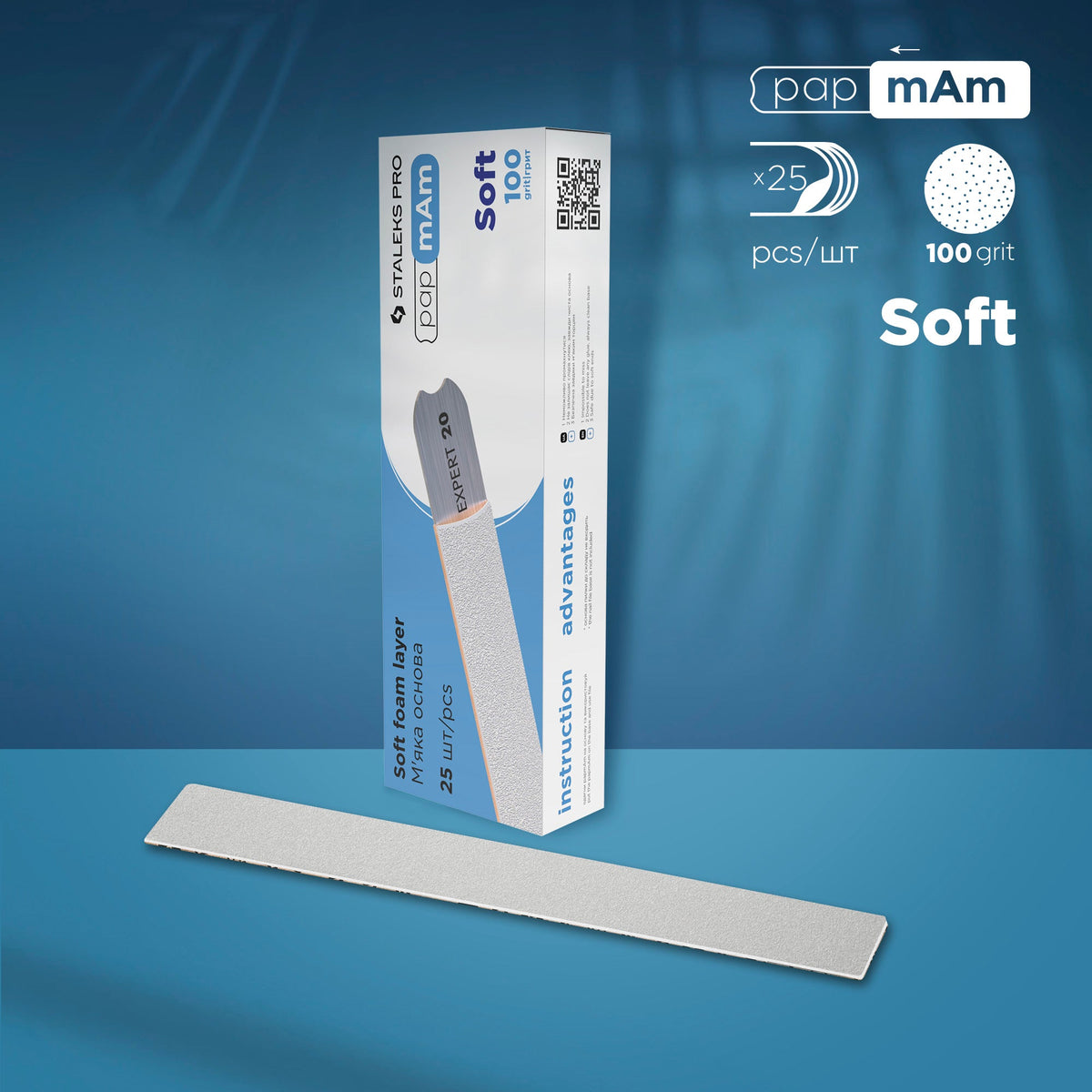 STALEKS EXPERT 20 papmAm Nail files for straight base on soft foam layer, 100 grit (25 pcs)
