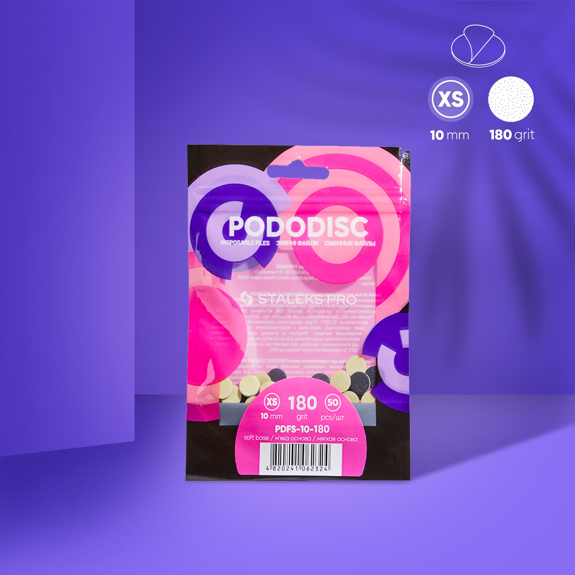 PODODISC STALEKS PRO XS Pedikür Disk İçin Yumuşak Tabanlı Yedek Törpüler, 180 Grit (50 Adet)