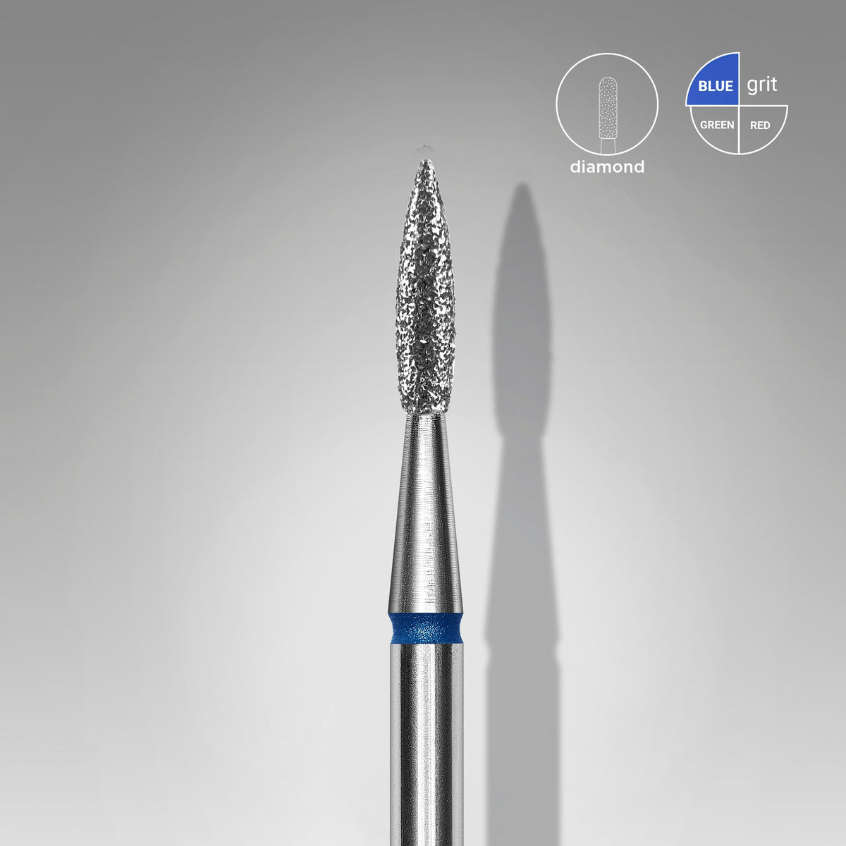 STALEKS EXPERT Diamond nail drill bit pointed flame blue, head diameter 1,8 mm, working part 8 mm