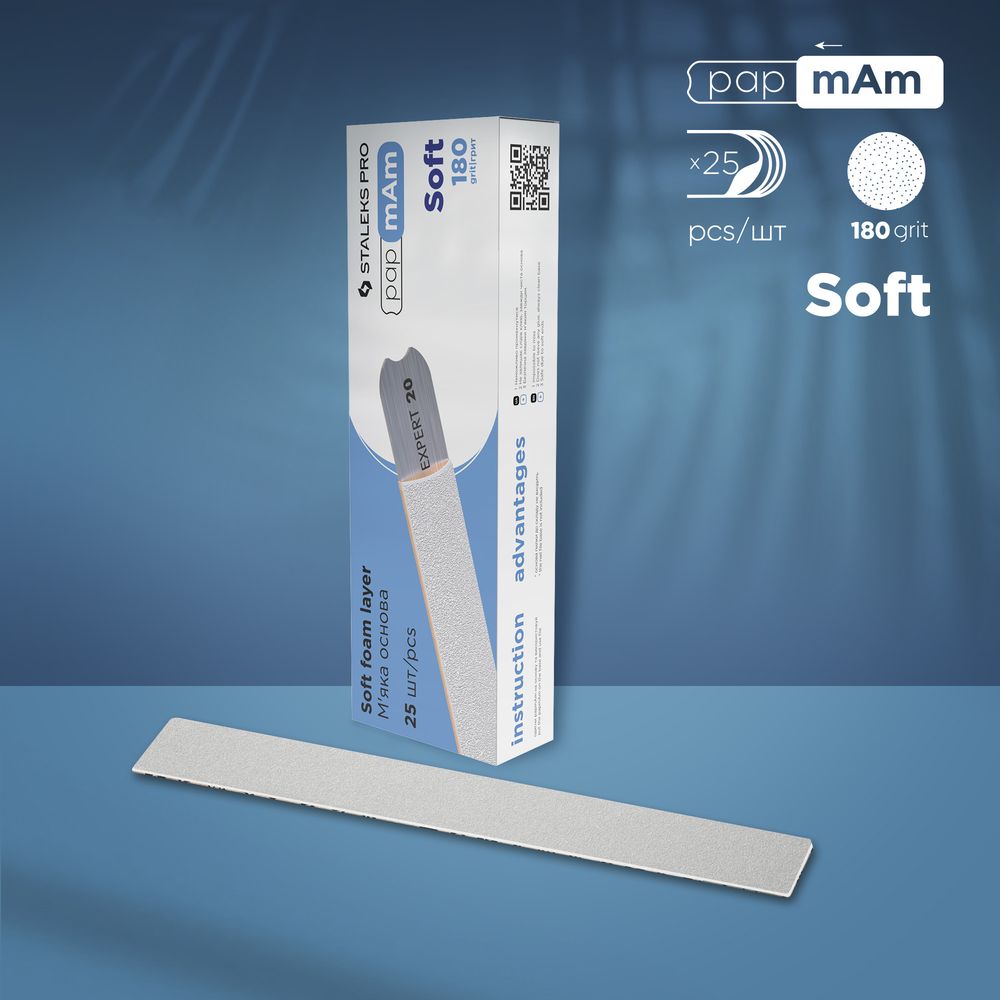 STALEKS EXPERT 20 papmAm Nail files for straight base on soft foam layer, 180 grit (25 pcs)