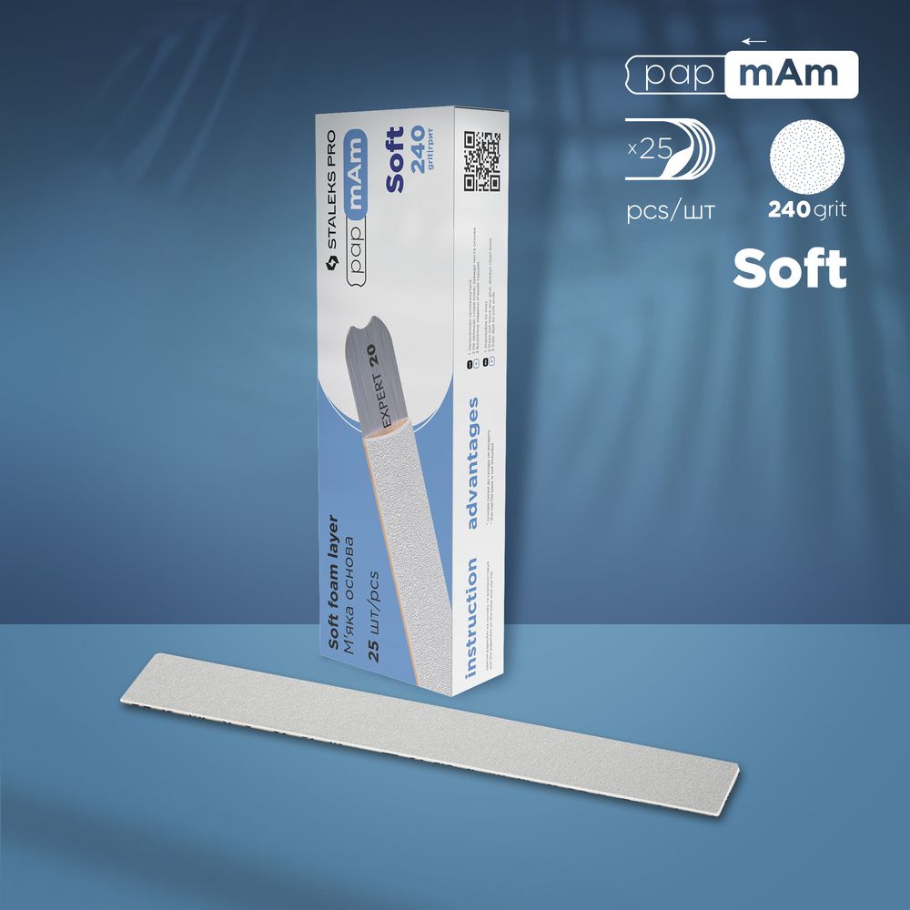 STALEKS EXPERT 20 papmAm Nail files for straight base on soft foam layer, 240 grit (25 pcs)