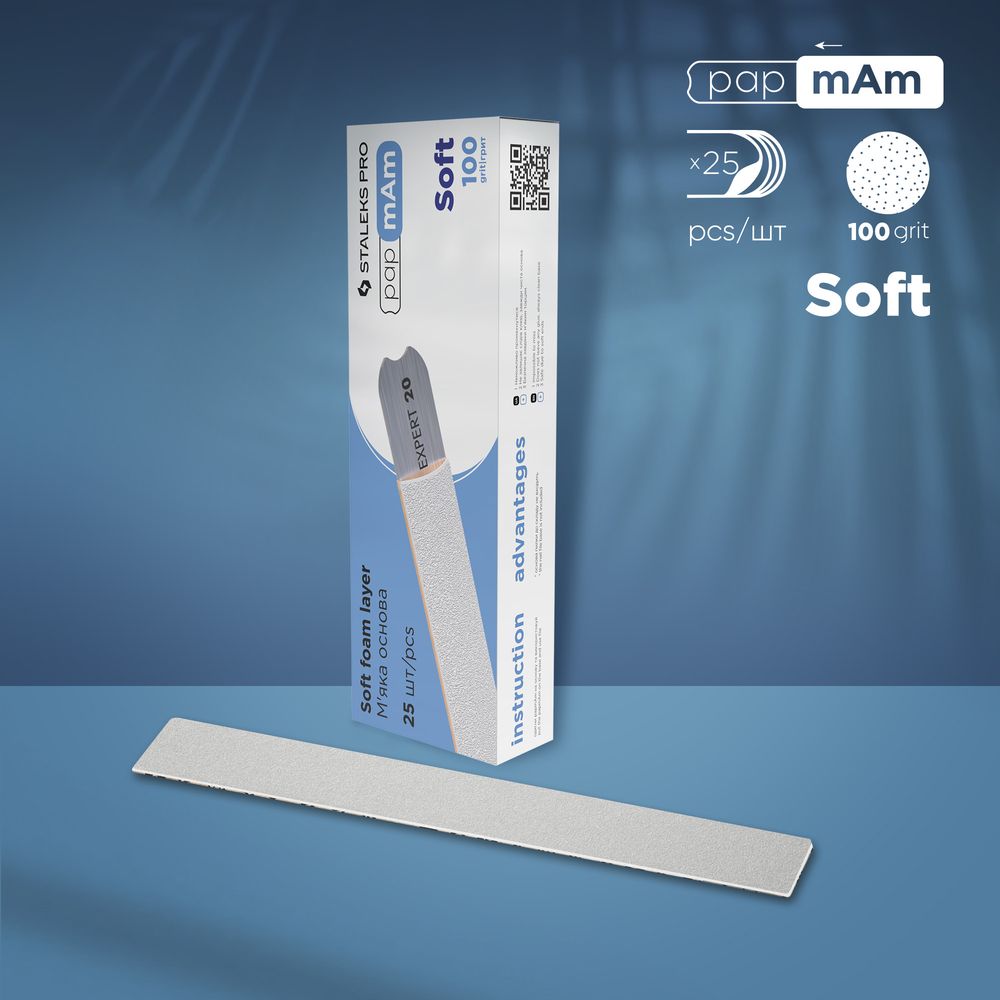 STALEKS EXPERT 20 papmAm Nail files for straight base on soft foam layer, 100 grit (25 pcs)