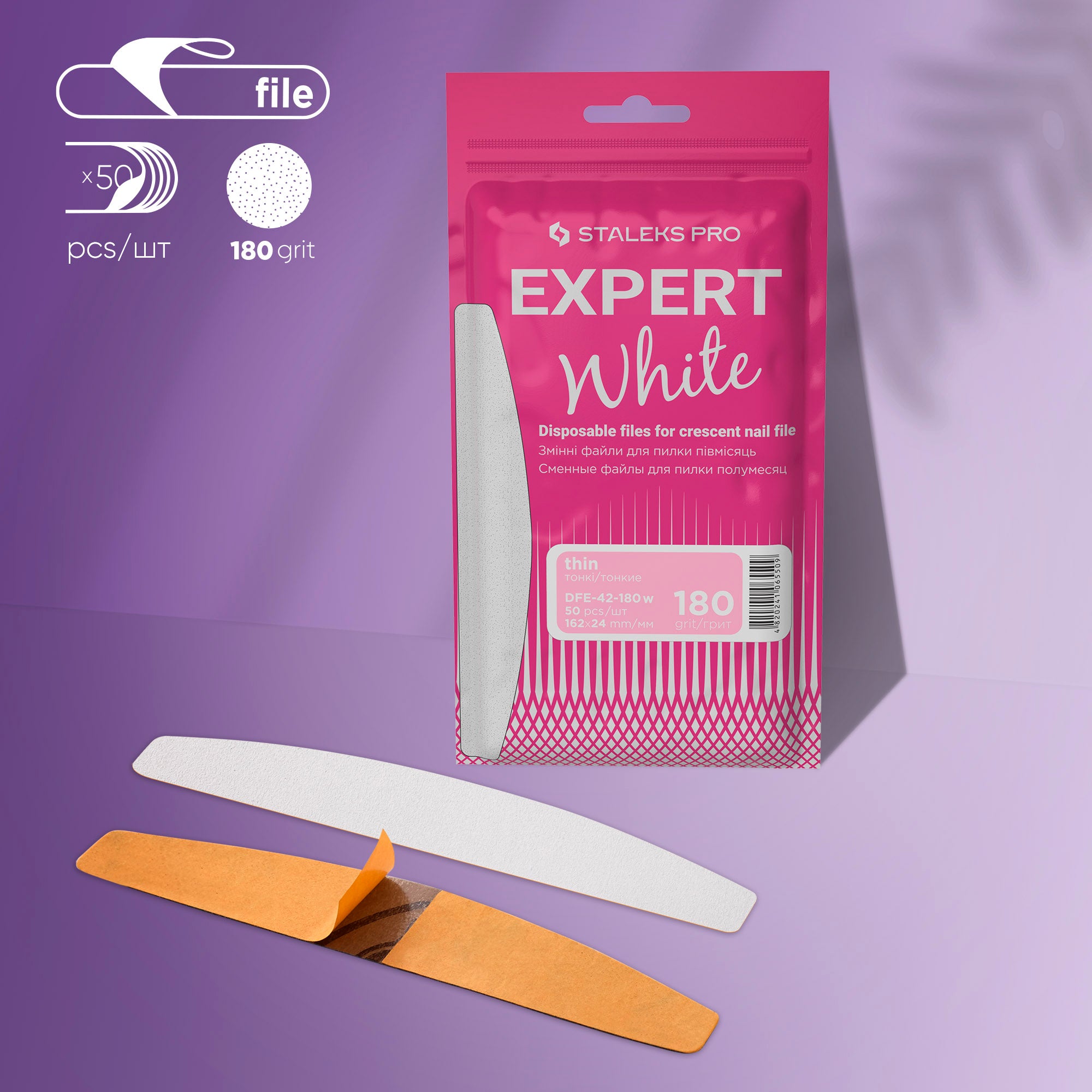 STALEKS EXPERT 42 Adhesive nail files for crescent base, 180 grit (50 pcs)