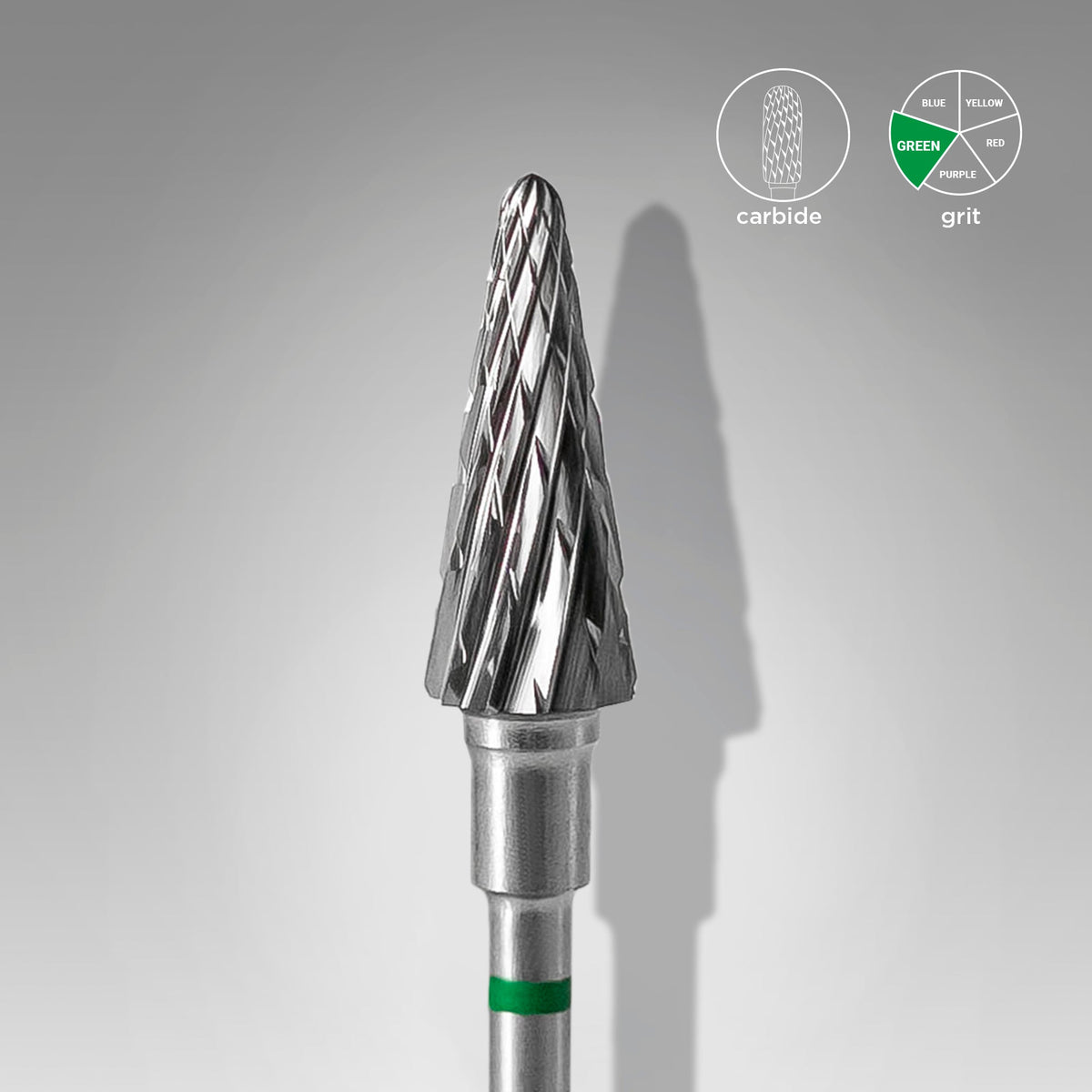 STALEKS EXPERT Carbide nail drill bit cone green, head diameter 6 mm, working part 14 mm
